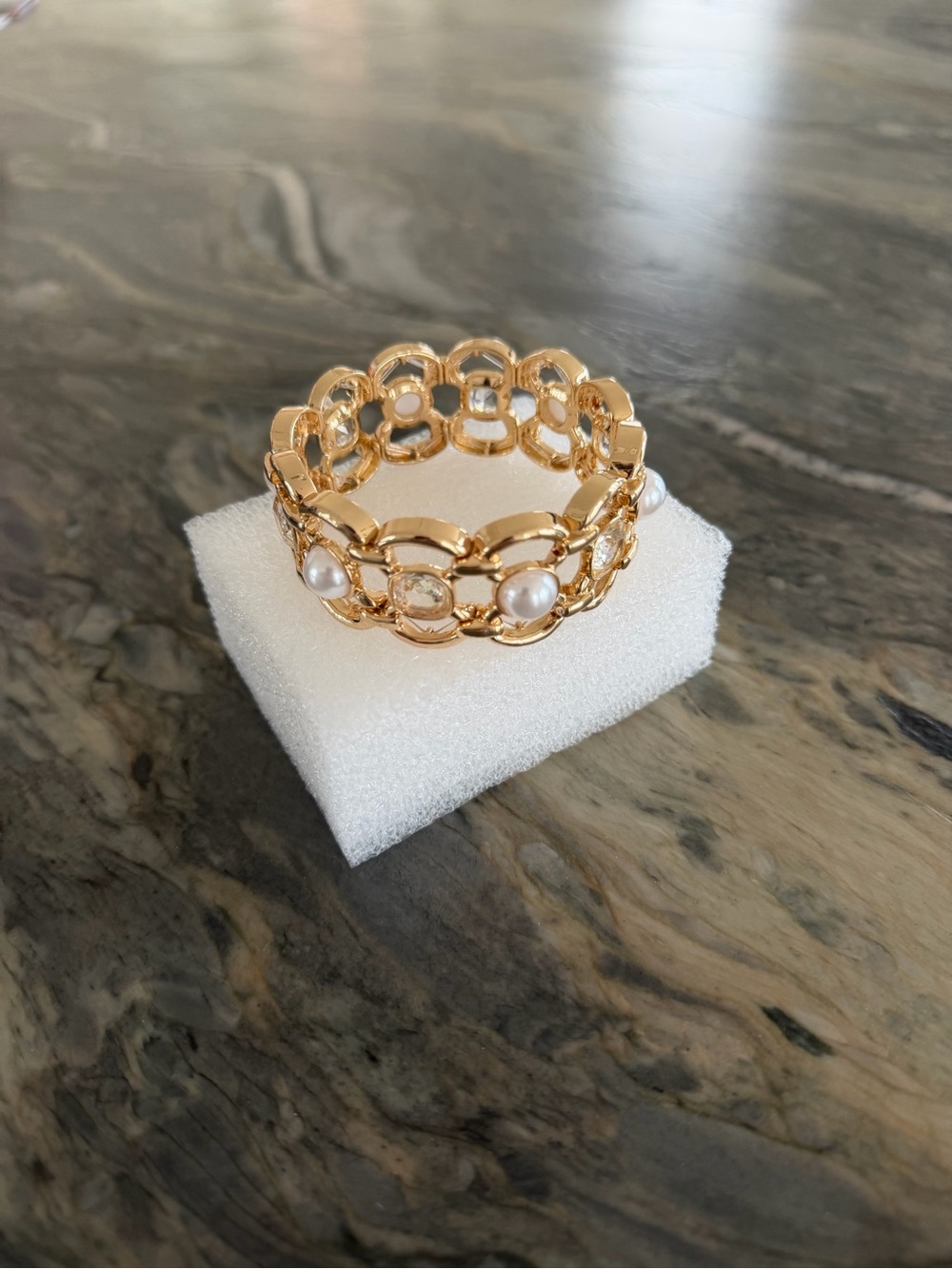 Lilly Pulitzer Pink Palms gold tone Stretch Bracelet, NWOT